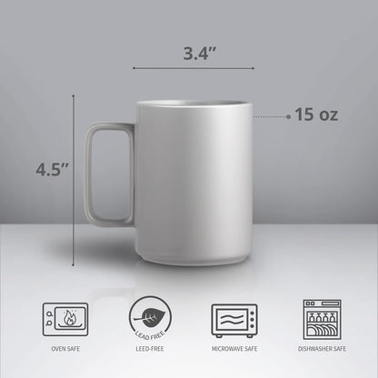 E-liu Porcelain Tea Mugs Coffee Mug Set, Large 15 Ounces Cups for Coffee, Tea, Cocoa, and Mulled Drinks, Set of 6, BlacK White Grey