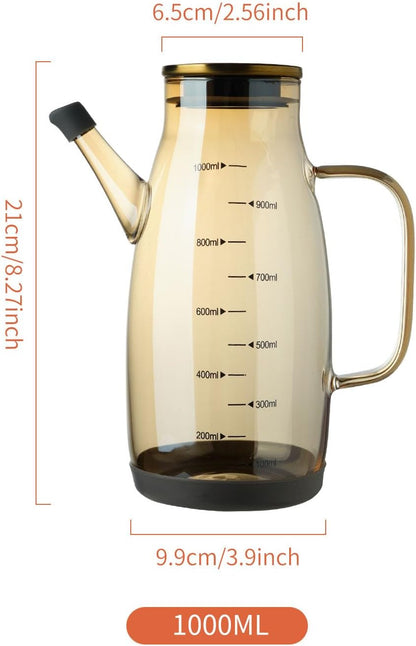 Large Glass Oil Dispenser Bottle for Kitchen Cooking Recipiente Para Aceite De Cocina Olive Oil Vinegar Dispenser Cruet Stainless Steel Lid No Drip Liquid Container (Champagne, 34oz /1000ml)