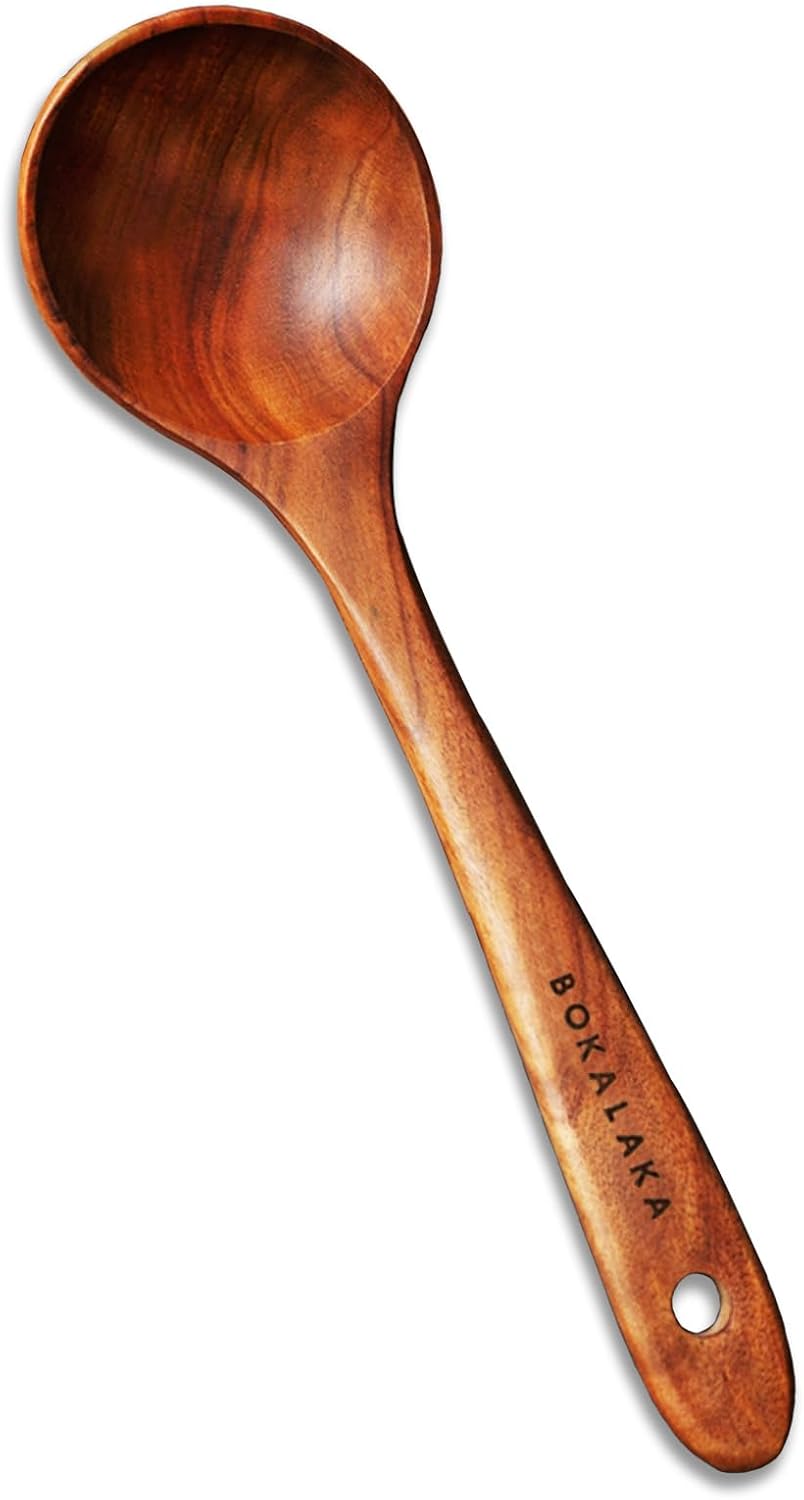 Wooden Spoons for Cooking, 1 Pcs Natural Teak Wooden Cooking Spoons for Non-Stick