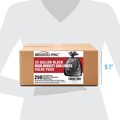 33 Gallon Trash Bags, 250 Count Bulk, Black Garbage bags, Multi-purpose Trash Can Bin Liners for Home Commercial, Outdoor, Construction, Industrial, Janitorial, Municipal, Lawn, Leaf