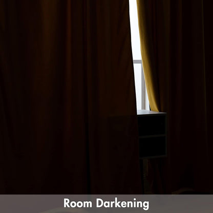 MIULEE Mustard Yellow Velvet Curtains Thermal Insulated Blackout Curtain Fall Drapes for Bedroom Living Room Darkening 96 Inches Long Curtains Panels Rod Pocket Set of 2