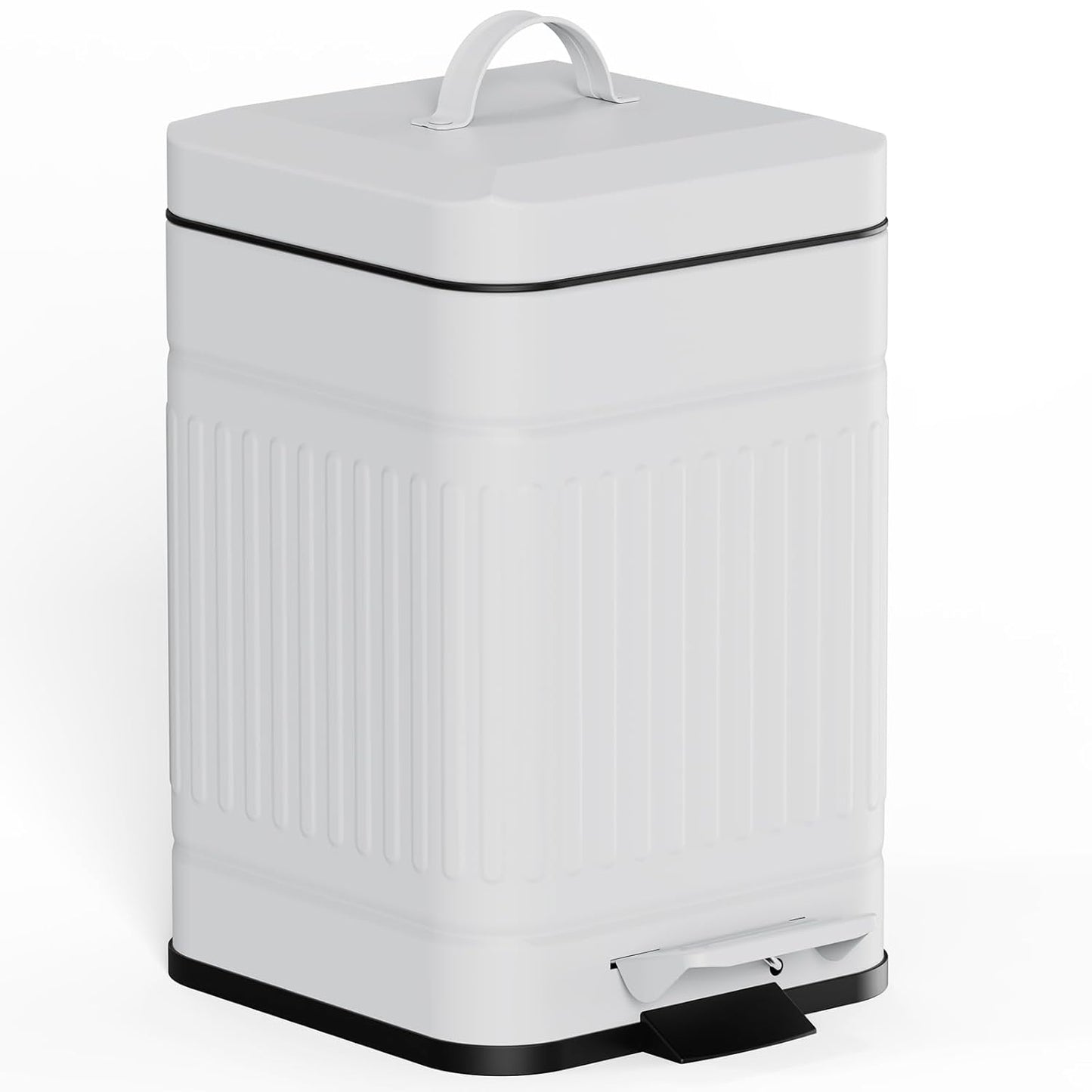 CEROELDA Small Trash Can with Lid-5L/1.3 Gal, Stainless Steel Outdoor Dog Poop Garbage Can-Farmhouse Retro Metal Waste Bin w/Step Pedal for Bathroom Bedroom Office-Soft Close-White