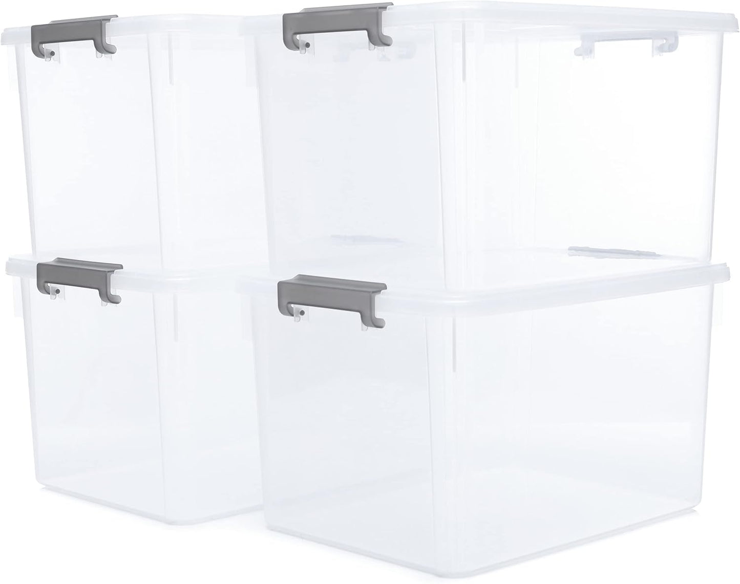 Citylife 32 QT Plastic Storage Bins with Latching Lids Stackable Storage Containers for Organizing Large Clear Storage Box for Garage, Closet, Kitchen, 4 Packs