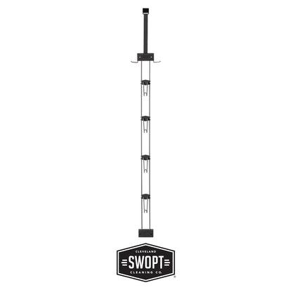 SWOPT Garage Kit — Includes 48” and 60” Wooden Handles, Smooth Surface Push Broom, Multi-Surface Push Broom, Angle Broom, Deck Brush, Floor Squeegee, and Organizer — Covers All Outdoor Cleaning Needs