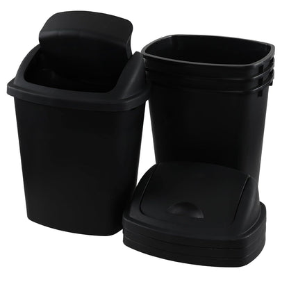 6 Gallon Swing Top Trash Can Outdoor and Indoor Recycle Bin, Plastic Garbage Can with Swing-Lid, Black, 4-Pack