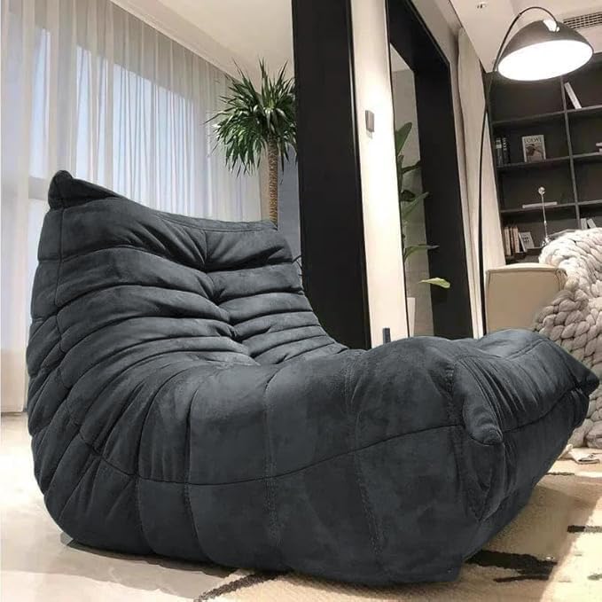 Modern Living Room Chair, Big Bean Bag Adult Floor Sofa, Togo Recliner Memory Foam Lazy Couch Suitable Balcony for Fireside Chair (Dark Grey)
