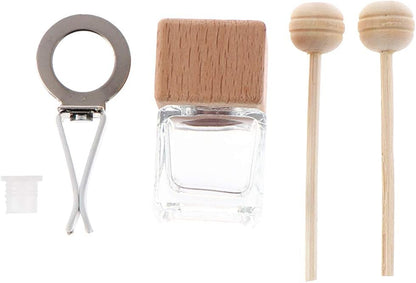 20 Pack,8ml Clear Glass Car Air Freshener Perfume Clip Diffuser,Empty Essential Oil Perfume Vials Diffuser Vent Outlet,Thick Glass Ornament with Wooden Caps,Free Funnel,Dropper