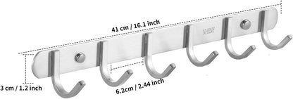 Coat Hook Wall Mount Towel Rack with 6 Hooks Hanger for Hanging Clothes, Bags, Keys, and Towels Bathroom, Entryway, Door, 304 Stainless Steel Brushed Nickel