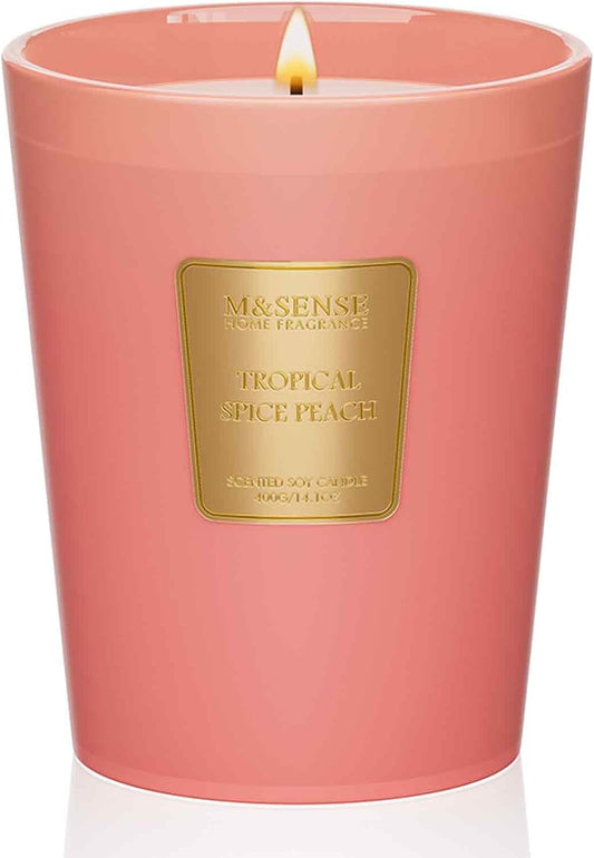 M&SENSE Tropical Spice Peach Scented Candle Home Decor, Natural Soy Wax,4.1oz 60 Hours Long Lasting Slow Burning, Aromatherapy Candle for Stress Relief