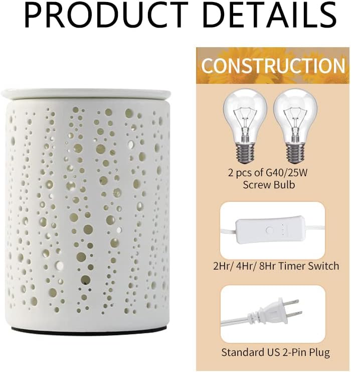 PALANCHY Wax Melt Warmer with Timer Electric Candle Wax Warmer Ceramic Oil Burner with 2/4/8 Hr Timer Settings Fragrance Wax Melter for Scented Home Aromatherapy