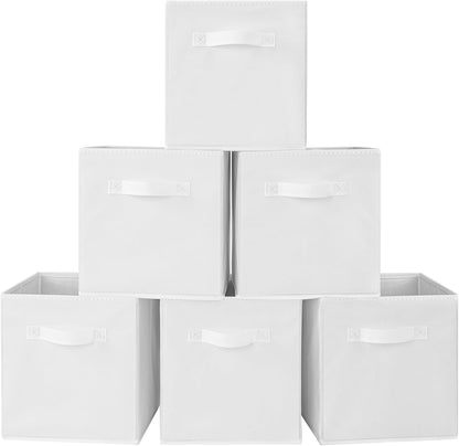 Stero 13x13x13 Inch Fabric Storage Bins 6 Pack Fun Colored Durable Storage Cubes with Handles Foldable Cube Baskets for Home, Kids Room, Closet and Toys Organization White