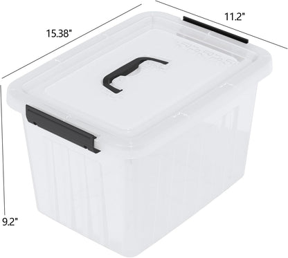 4 Packs 20 L Clear Plastic Storage Bins, Stackable Organizer Containers with Lids, Latching Box with Handle
