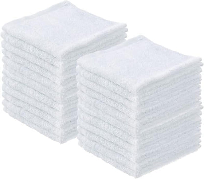 Superio Terry Cloth Rags White Washcloths 100% Cotton 12" Cleaning Cloths, Kitchen Towels, Facial Washcloth, Spa Cloths, Hand Towel, Small Lint Free Rags for Multi-Purposes (24 Pack)