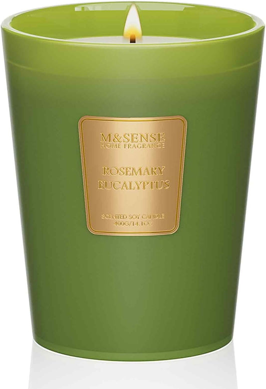 M&SENSE Rosemary Eucalyptus Scented Candle Home Decor, Natural Soy Wax,4.1oz 60 Hours Long Lasting Slow Burning, Aromatherapy Candle for Stress Relief