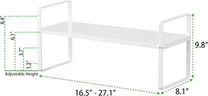 Expandable Cabinet Storage Shelf Stackable Organizer Rack for Kitchen Bathroom Pantry Spice Cupboard Countertop Home Office Desk Heavy Duty Nonslip White Small 1 Pack