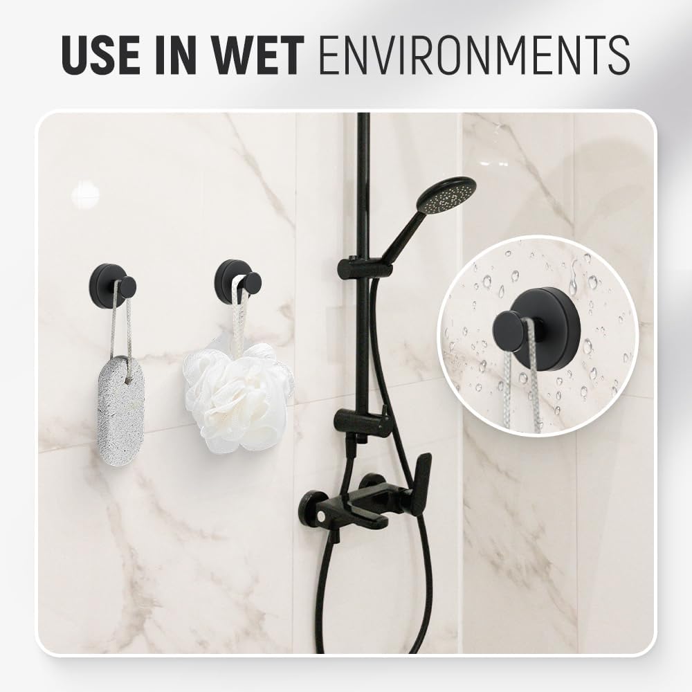 Suction Cup Hooks for Wreaths, 2025 New No Drill Suction Cup Hooks on Glass, Wreath Hanger for Front Door, Rustproof Hook Holder Towel Hook for Window Bathroom Mirrors Tile (1, Black A)