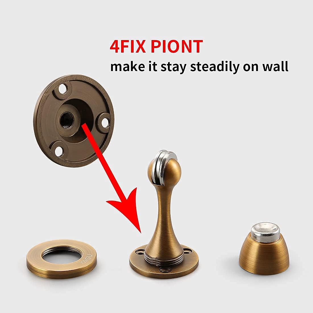 Door Stopper 4 Pack Magnetic Door Stops, Zinc Alloy Antique Brass Door Catch Door Holder Wall Floor Mounted, Metal Soft-Catch