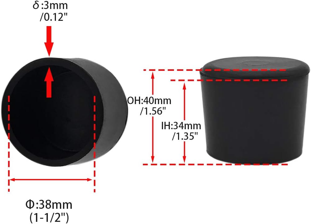 Flyshop Furniture Table Covers Non-Slip Heavy Duty Rubber Leg Tips Chair Leg Caps Floor Protectors Round Black 4PCS Size 38mm, 1-1/2"