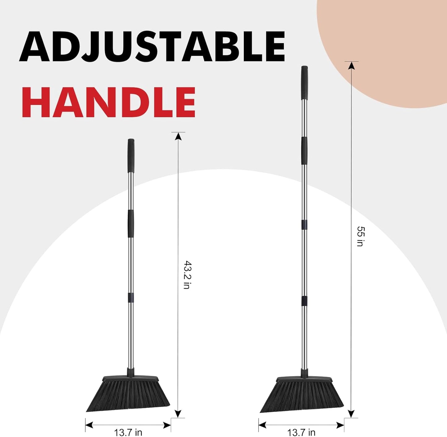 NACENA Heavy Duty Broom, 55 Inch Long Handle Outdoor Large Angle Brooms, Commercial Broom for Sweeping Indoor, for Home Garage Kitchen Office Courtyard Lobby Patio Lawn Concrete, 4 Pack (Black)