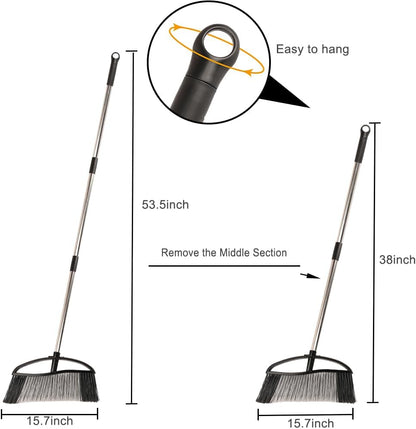 Heavy Duty Outdoor Broom - 15.7'' Wide, Long Handle, Angle Broom with Stiff Bristles for Patio, Garden, Garage, Yard (Black)