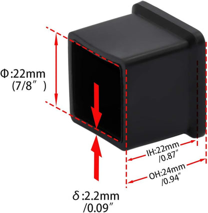 Flyshop 20 Pieces 22 x 22mm PVC Chair Leg Caps Square, Protective Caps for Chair Legs, Floor Protectors, [Noise Reduction & Anti-Scratch], Durable Chair Socks, Black Furniture Feet Gliders