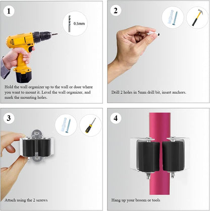 3-H Broom Hanger,Mop Holder Wall Mount 50 Pack, Broom Holder Wall Mount for Hanging and Organizing Shovel,Rake,Brush,Yard Tools in Kitchen,Laundry Room,Bathroom,House(Black)