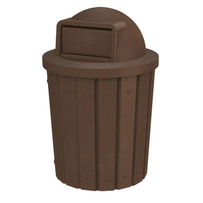 42 Gallon Slated Circle 100% Recycled Plastic Commercial Outdoor or Indoor Trash Can with Push Open Dome Lid and Internal Liner | Great for Schools and Businesses - Brown Granite