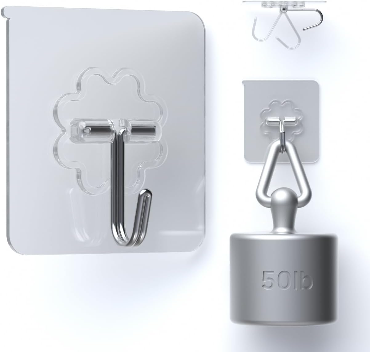 DDMY 24 Packs Hooks for Hanging 50lb Wall Hooks Transparent Reusable Waterproof Adhesive Hook for Kitchen Curtain, Towel Hook for Bathrooms, Heavy Duty Self Coat Hook for Walls No Damage