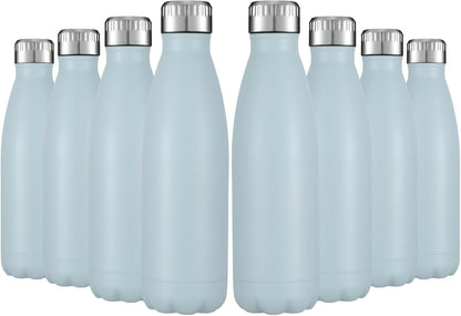 HASLE OUTFITTERS 17oz Stainless Steel Water Bottles Bulk, Vacuum Insulated Water Bottles Double Walled Reusable Metal Sports Water Bottles Keep Drinks Hot and Cold, Light Blue, 8Packs