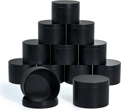 Candle Tins with Lids, 3 Wicks Candle Jars 14oz/420ml Candle Containers 12 Pack Seamless Bulk Candle Containers for Candle Making Supplies Wholesale Empty Candle Jars - Black