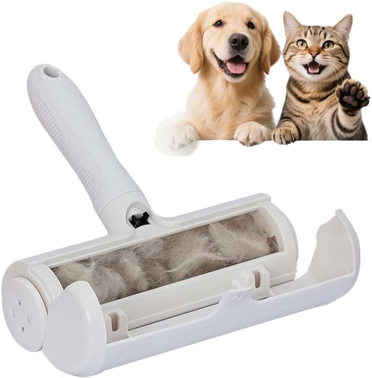 KIRLI Pet Hair Roller, Fur Remover Tool with Built-in Fur bin, Reusable Lint Roller for Pet Hair, Multi-Surface Furniture Clothing, Couch, Carpet, Bedding Cat and Dog Hair Remover (White)