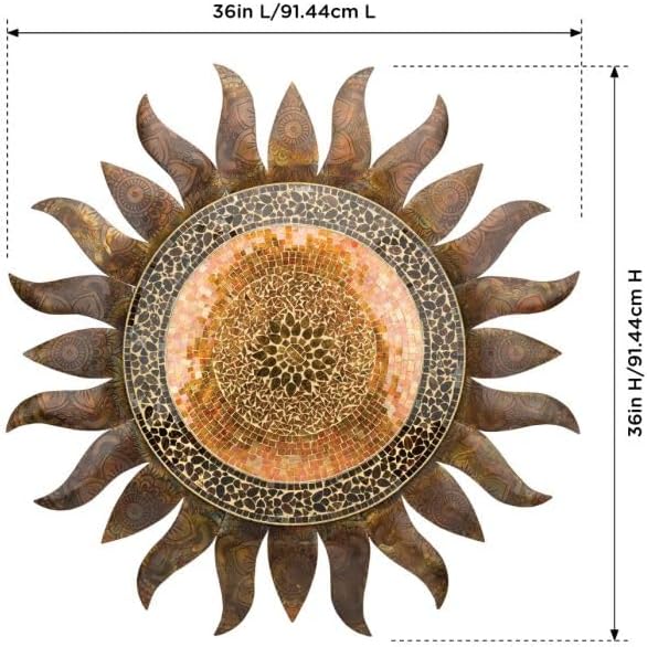 Regal Art & Gift Gold Large Metal Sun Wall Decor - 36 Inch | Indoor Outdoor Rust-Resistant Sunburst Sculpture | Eye-Catching Metal Sun Wall Art Accent for Patio, Garden, Living Room
