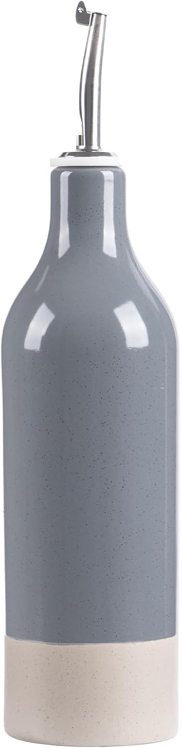 famiware Milkyway 16oz Ceramic Olive Oil Dispenser Bottle, 1 Piece Oil Dispenser for Kitchen with Stainless Steel Pourers, Suitable for Storage Vinegar, Soy Sauce, Coffee Syrup, Liquids, Dark Gray