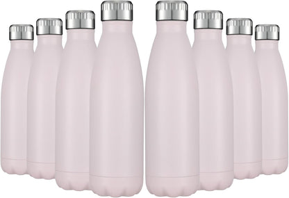 HASLE OUTFITTERS 17oz Stainless Steel Water Bottles Bulk, Vacuum Insulated Water Bottles Double Walled Powder Coated Reusable Metal Sports Water Bottles Keep Drinks Hot and Cold,Pink, 8Packs