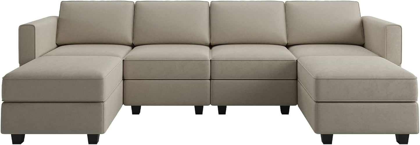 Belffin Modular Sectional Sofa with Reversible Chaises Velvet U Shaped Sectional Couch with Storage Seat Grey