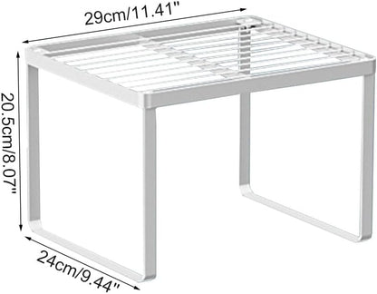 Kitchen Cabinet Storage Shelf Stackable Wire Spice Rack Organizer Heavy Duty Space Saver for Bathroom Bedroom Closet Laundry Room Office Countertop - White, Pack 1