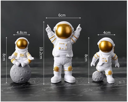 4 Pcs Gold White Astronaut Statues Set, Spaceman Sculpture Figurines Home Ornament Cake Toppers Gift