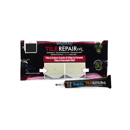 MagicEzy Tile RepairEzy (Black) - Porcelain Glaze Repair Filler - Fix Chips and Holes in Tiles Fast - Floor Tiles,Wall Tiles, Tubs, Showers, China