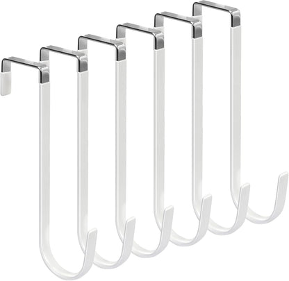 FYY Over The Door Hooks, 6 Pack Upgraded Long Door Hangers Hooks with Rubber Prevent Scratches Heavy Duty Organizer Hooks for Hanging Clothes, Towels, Hats, Coats, Bags White