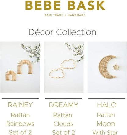 BEBE BASK Handmade Wicker Cloud Décor Set of 2 - Rattan Cloud Decorations - Décor for Bedroom and Baby Nursery Wall - for Girls Room
