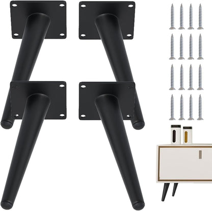 4PCS 7 Inch Matte Black Tapered Angled Legs for Furniture, Metal Mid Century Mordern Feet, Heavy Duty Slanted Stand Legs Kit for Couch, Coffee Table, Desk, Dresser, Sofa, Chair