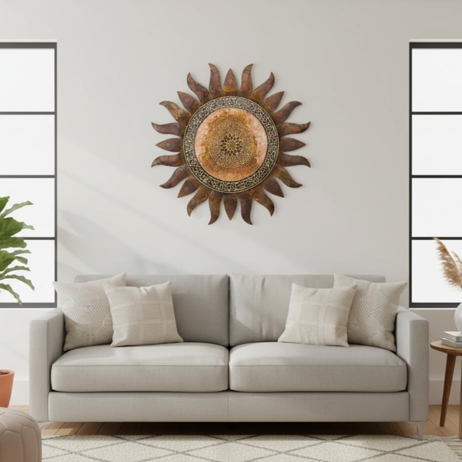 Regal Art & Gift Gold Large Metal Sun Wall Decor - 36 Inch | Indoor Outdoor Rust-Resistant Sunburst Sculpture | Eye-Catching Metal Sun Wall Art Accent for Patio, Garden, Living Room