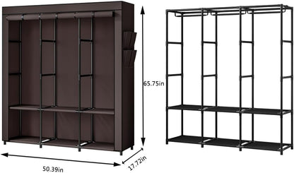 SORCEDAS Portable Closet Wardrobe Storage Organizer Metal Hanging Rack Non-Woven Fabric 50 Inch (Coffee)