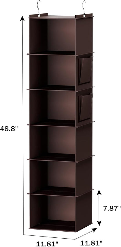 YOUDENOVA Hanging Closet Organizer, 6-Shelf Closet Hanging Storage Shelves, Brown