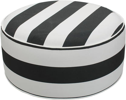 Inflatable Outdoor Ottoman with Air Pump,20"x9" Portable Patio Pouf,Water Resistant,Fade-Resistant,Round Blow Up Footrest Stools for Home Garden Camping Travel(Black White)