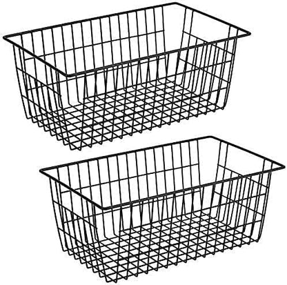 Slideep Farmhouse Large Wire Organizer Storage Bins Freezer Food Storage Basket for Kitchen Cabinets, Office, Bathroom, Pantry Organization Storage Bins Rack with Handles, 2 Pack, Black