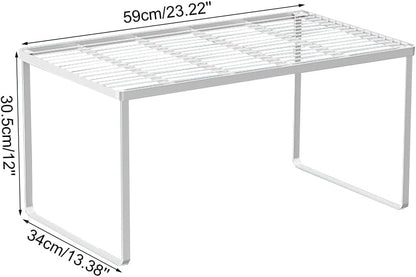 Kitchen Cabinet Storage Shelf Stackable Wire Spice Rack Organizer Heavy Duty Space Saver for Bathroom Bedroom Closet Laundry Room Office Countertop - White, Pack 1