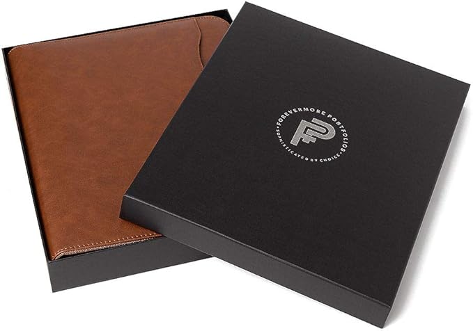 Forevermore Portfolios Padfolio Binder - Professional Faux Leather Travel Organizer Pouch for Tablet, Documents, Presentation Folders, Zipper Closure, Removable 3-Ring Notepad - Brown