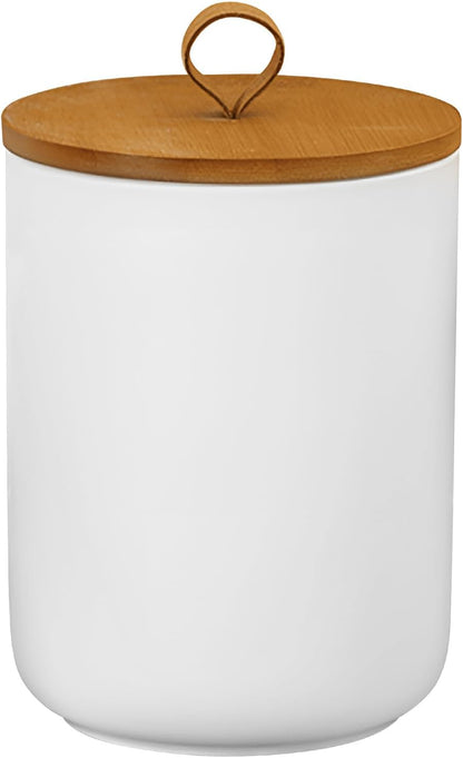 Large Ceramic Storage Jars, Modern Elegant Highly Polished Airtight Gorgeous Storage Canisters with Wooden Lid Food Storage Jar for Kitchen Spice Tea Vanilla Sugar Coffee Beans (White)