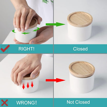 Sweejar Kitchen Canisters Ceramic Food Storage Jar, Stackable Containers with Airtight Seal Wooden Lid for Serving Ground Coffee, Tea, Sugar, Spice and More - 5 Fl Oz(Black)